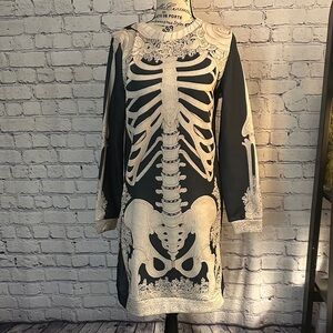 Skeleton Super Cozy Insulated Print Long Sleeve Dress